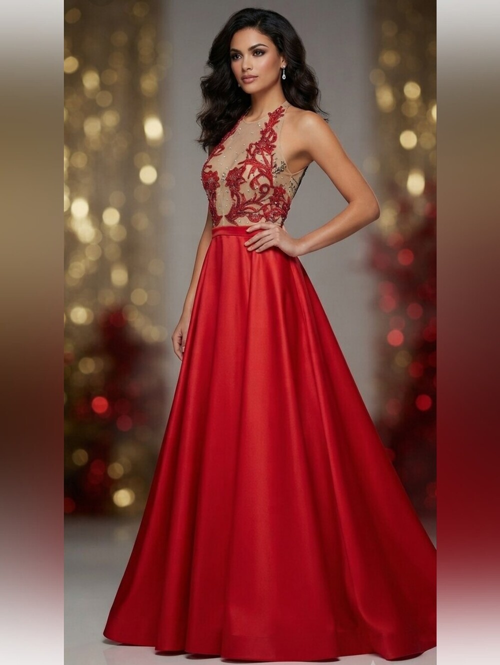 TLC Say Yes To The Prom Elegant Red Halter Evening Gown